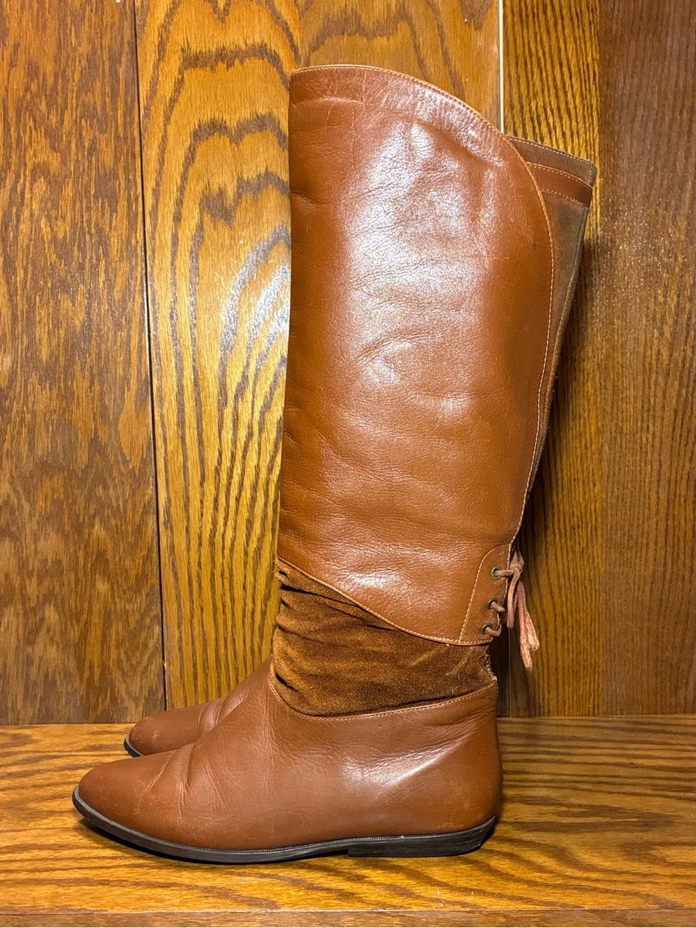 VTG 90s Flings Made in Brazil Cognac Leather Suede Lace Up Slouch Riding Boots 8